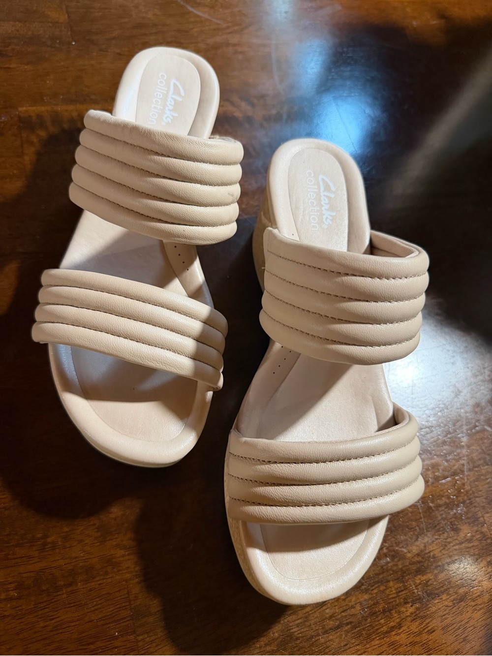 Clarks Women's Beige Double-Strap Padded Slide Sandals Size 9